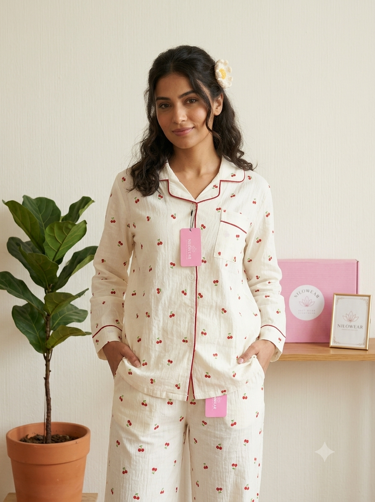 Cherry Bliss Imported Cloud Cotton Pajama Set 🍒