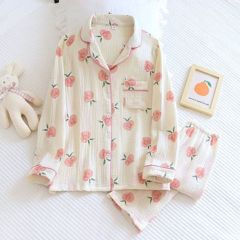 Sweet Peach Cloud Cotton Pajama Set – 2 Piece Full-Sleeve Nightwear