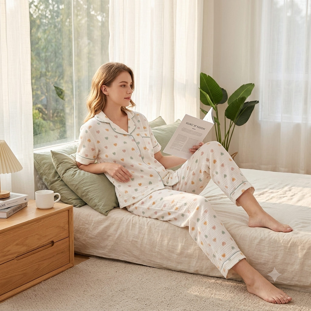 Premium Cloud Cotton Heart-Print Pajama Set – 2 Piece Nightwear