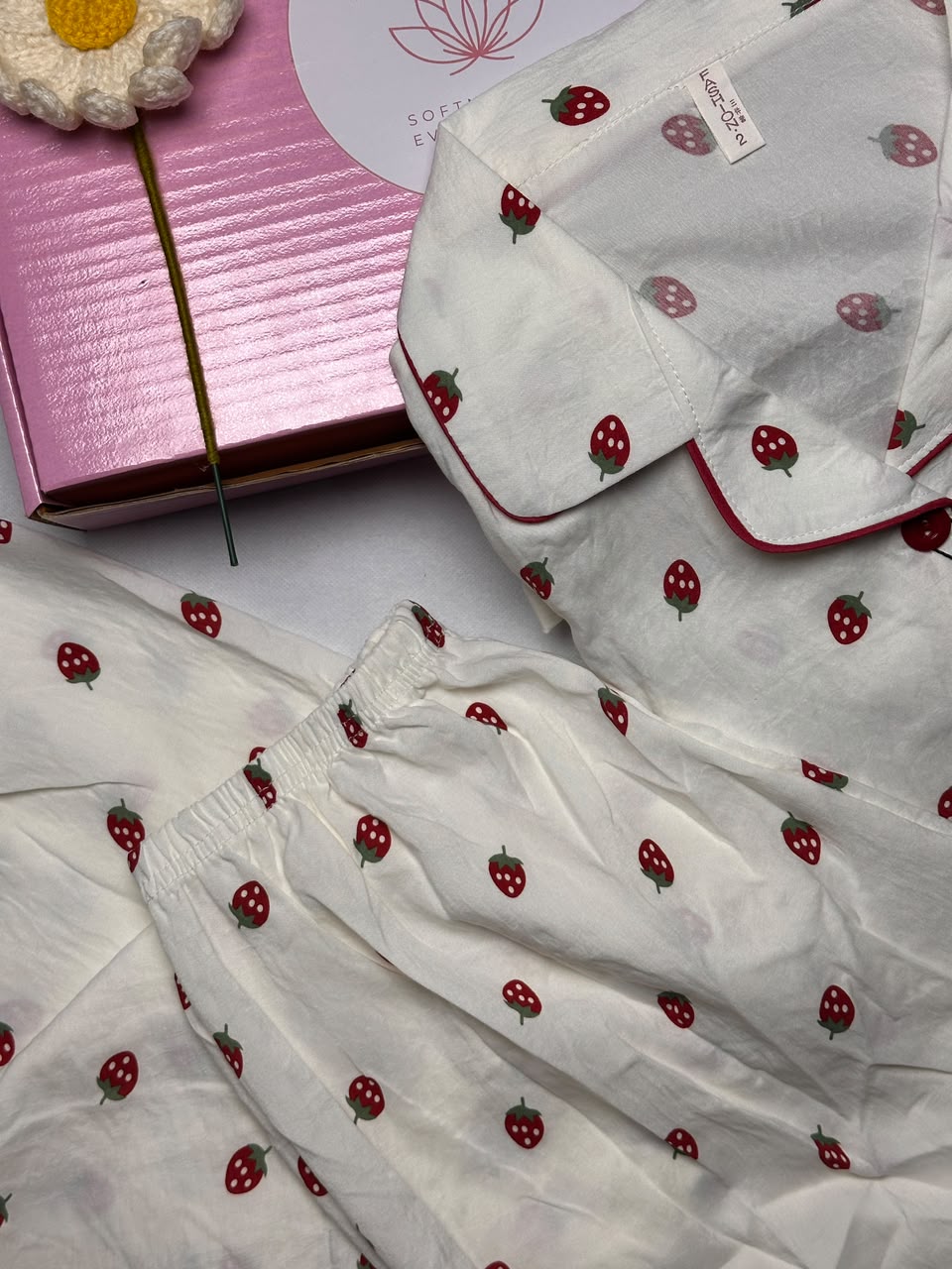 Strawberry Bloom 3-Piece Cloud Cotton Pajama Set