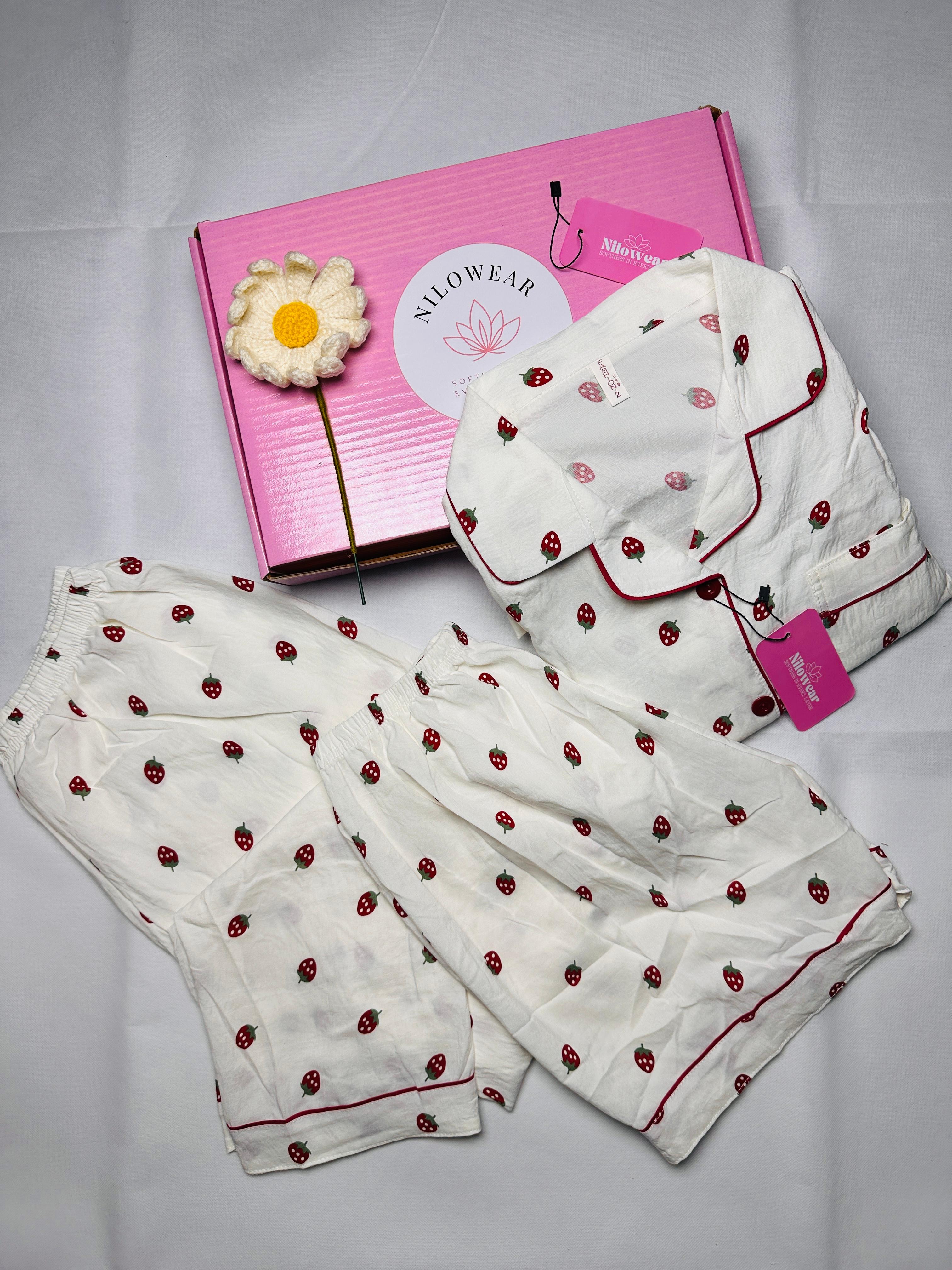 Strawberry Bloom 3-Piece Cloud Cotton Pajama Set